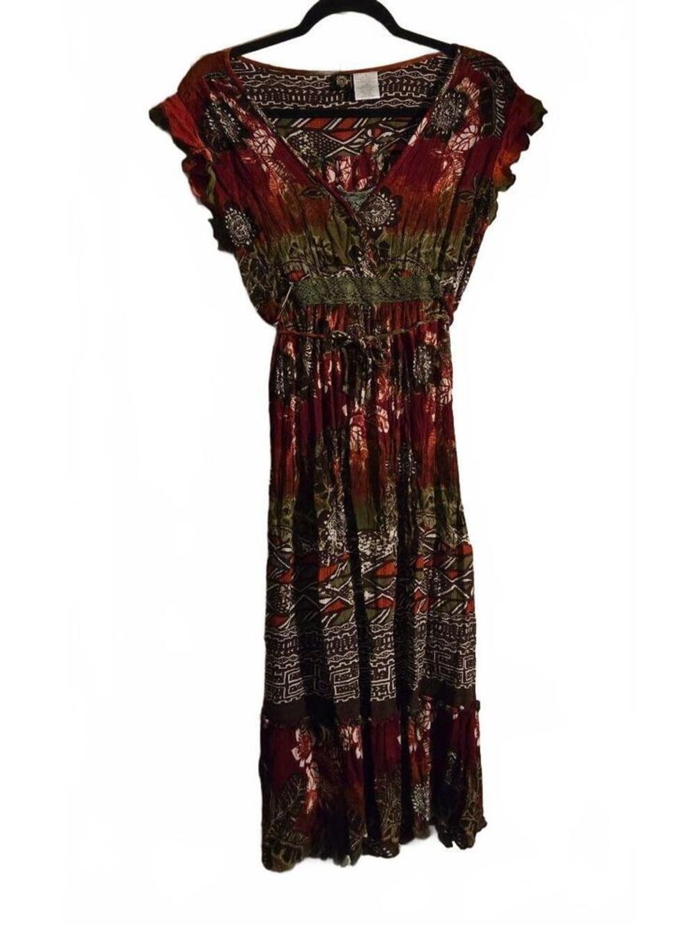 Bila XL Rayon Maxi Dress with Ethnic Print and Smocked Waist